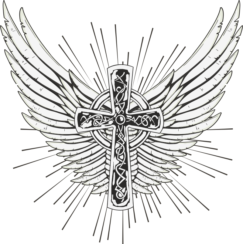 Временная переводная татуировка «Крест с крыльями» - или неоновая светящаяся тату