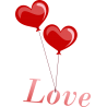Надпись Love - Люблю  привязана к шарикам в виде сердца