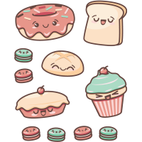 Набор Стикеры Пирожные Кекс Тост Пончик